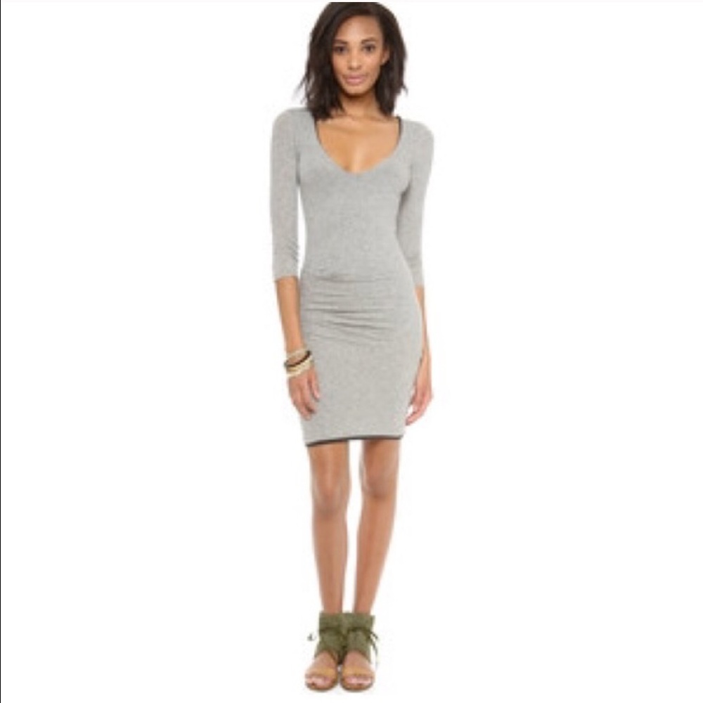 James Perse v neck 3/4 sleeve dress in grey